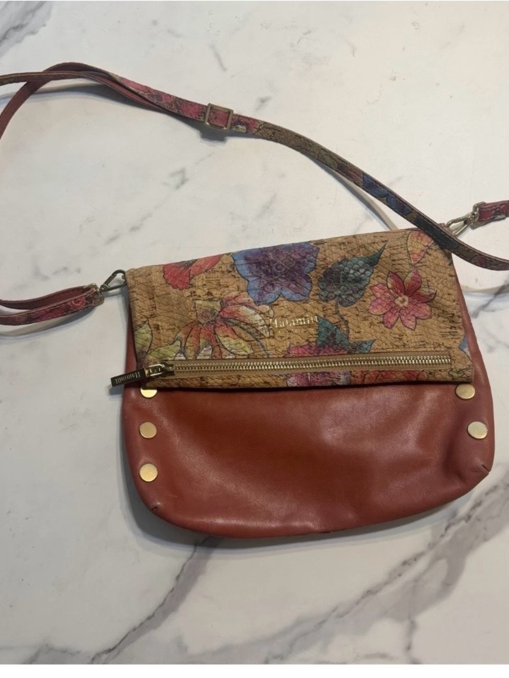 Hammitt Floral Cork Flap and Rust Leather Crossbody